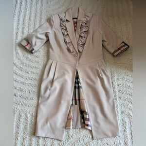 Ruffled Beige Coat with Plaid Lining